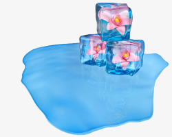 蓝色冰块水滩花卉素材