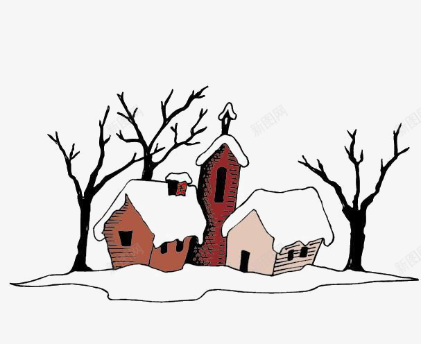 雪中的小屋png免抠素材_新图网 https://ixintu.com 光树枝 小木屋 红色 雪天