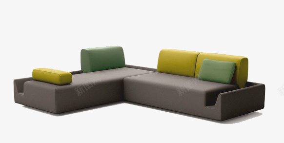 组合沙发png免抠素材_新图网 https://ixintu.com 多人的 带靠枕的 沙发线条 组合的沙发 绿色的 舒适的面料 褐色的垫子
