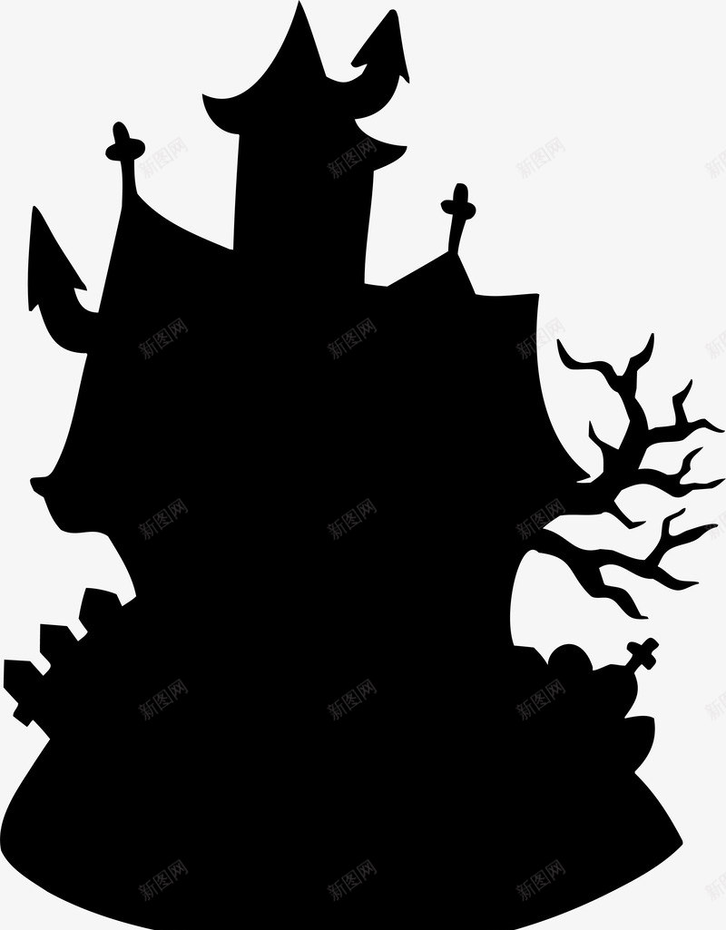 黑色房屋剪影png免抠素材_新图网 https://ixintu.com 古典城堡 房屋剪影 黑色剪影 黑色城堡 黑色大树 黑色树枝