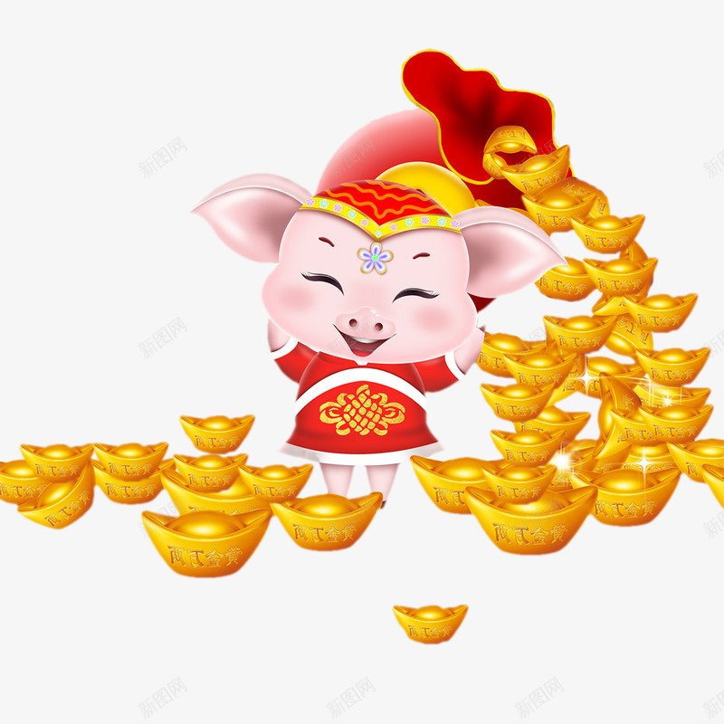 开心笑的新年福猪卡通图png免抠素材_新图网 https://ixintu.com 免抠图 卡通 小猪 开心笑的新年福猪 新年 新年猪 猪 福猪 笑口常开 金元宝