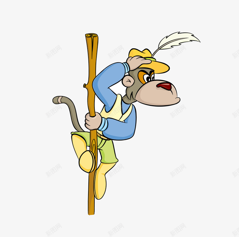 猴子爬树png免抠素材_新图网 https://ixintu.com 动物 卡通 手绘 树枝 猴子 猴子爬树