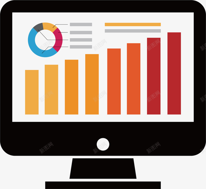 创意PPT元素图标png_新图网 https://ixintu.com PPT元素 分析统计 图形图表 基础图表 显示器 曲线图 柱状图 趋势图 饼状图