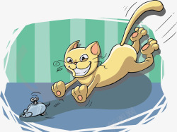 小猫抓老鼠手绘猫咪与玩具老鼠插画矢量图高清图片