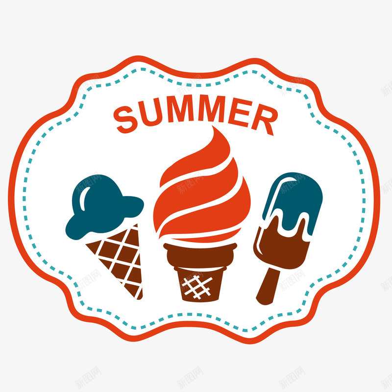 卡通彩色的冰淇淋夏季标签png免抠素材_新图网 https://ixintu.com 冰淇淋 卡通 夏季 标签设计 甜筒 甜食