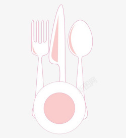 手绘粉色餐具组合素材