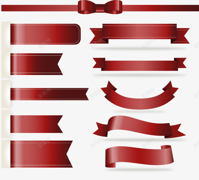11款红色丝带png免抠素材_新图网 https://ixintu.com 丝带 丝带设计 条幅 红色丝带