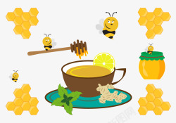蜜蜂素材卡通图黄色柠檬茶高清图片