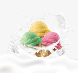 创意牛奶中的冰淇淋球清凉创意冰淇淋插画高清图片