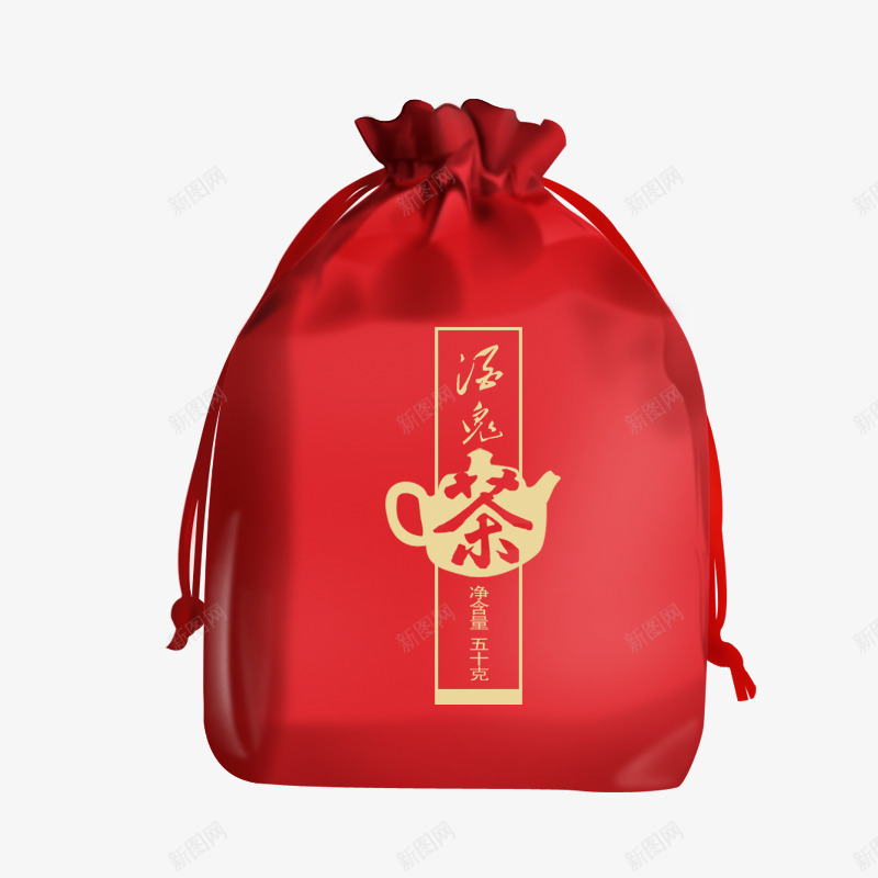 茶壶礼物袋png免抠素材_新图网 https://ixintu.com 产品实物 抽绳礼物袋 红色礼物袋 茶叶 茶品 饮茶