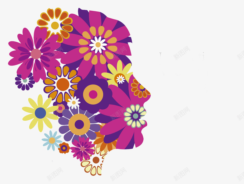 花卉元素组合的侧脸png免抠素材_新图网 https://ixintu.com 元素设计 组合 花卉
