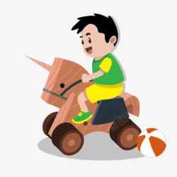 卡通骑木马的儿童矢量图素材