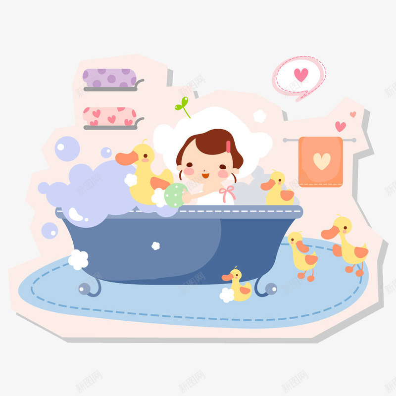 鸭子和宝宝洗澡png免抠素材_新图网 https://ixintu.com 卡通 可爱 宝宝 宝宝洗澡 小宝宝 洗澡 浴盆 玩具 鸭子