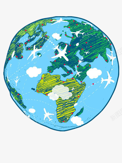 环球的飞机航线png免抠素材_新图网 https://ixintu.com 卡通 图案 简笔 航线图 飞行