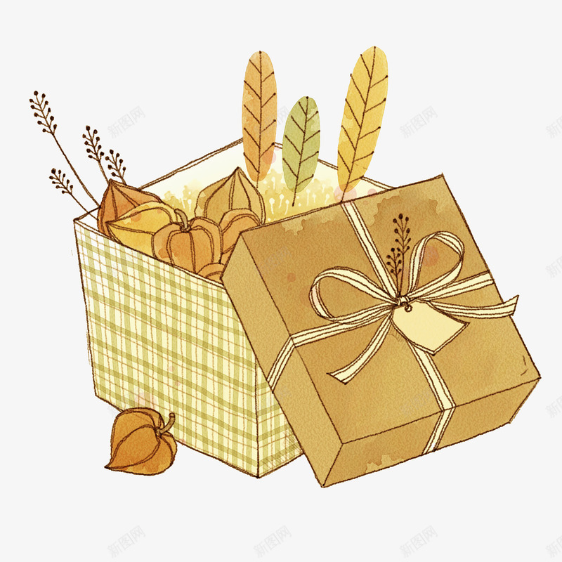 一盒礼物png免抠素材_新图网 https://ixintu.com 卡通 大树 手绘 插图 灰色的 盒子 礼物 秋天