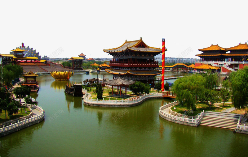 中国特色园林png免抠素材_新图网 https://ixintu.com 古代建筑 开封 树 浓浓的历史气息 湖水