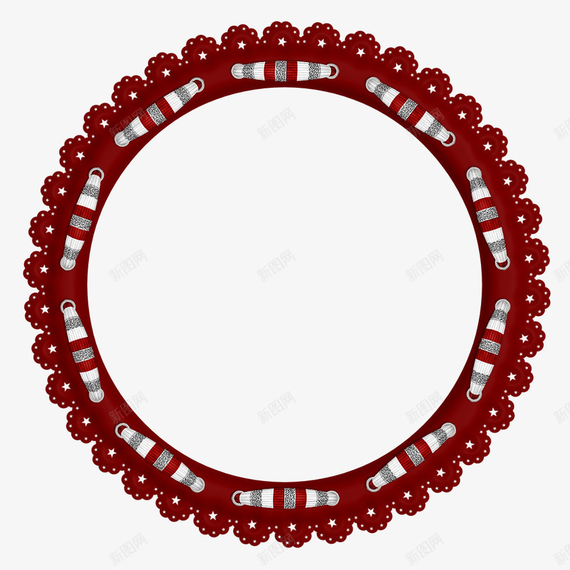 圆环标签png免抠素材_新图网 https://ixintu.com 圆环 手绘 相框 蕾丝边框 边框 酒红色