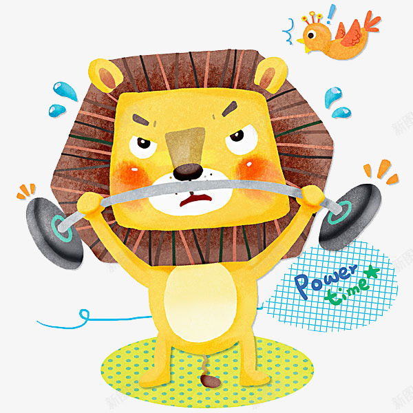 举重的狮子png免抠素材_新图网 https://ixintu.com 卡通 小鸟 狮子 装饰