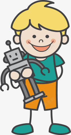 玩机器人卡通玩机器人的小男孩矢量图高清图片