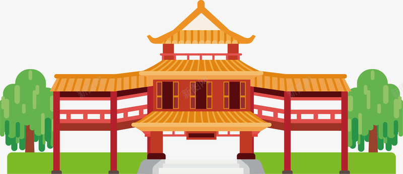 金色宝塔png免抠素材_新图网 https://ixintu.com 宝塔 屋顶 建筑 手绘 树干 树木 树枝 绿色草地