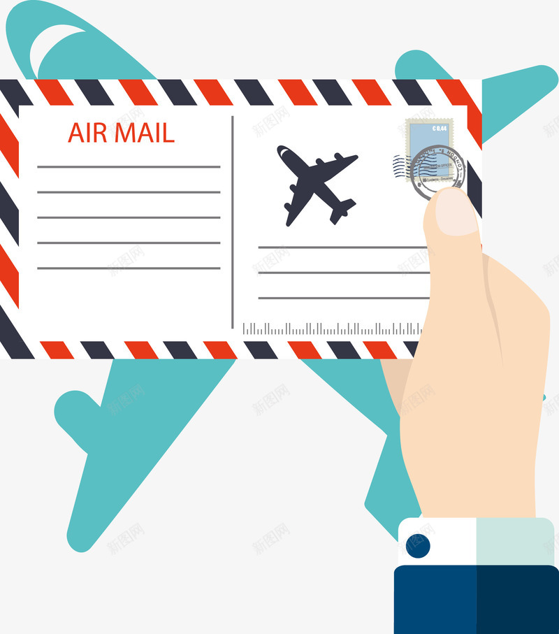 手绘明信片png免抠素材_新图网 https://ixintu.com 卡通 手绘 明信片 航空 飞机
