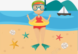 潜泳夏季沙滩上玩耍的人物矢量图高清图片