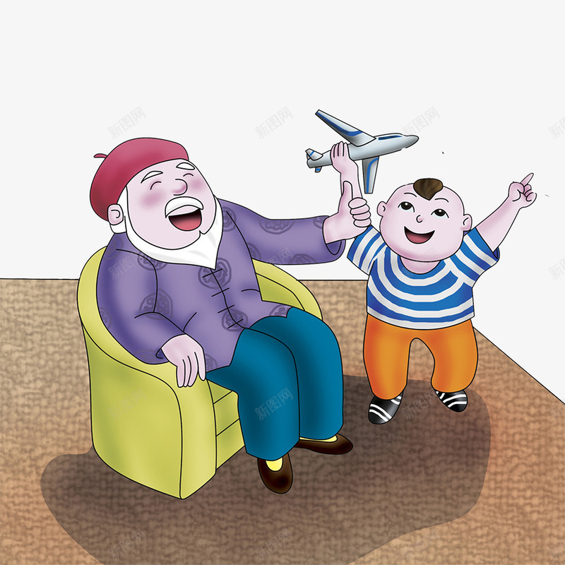 爷爷与小孙子一起玩飞机高兴大笑png免抠素材_新图网 https://ixintu.com 一起玩 小孙子 爷爷 竖起大拇指 老人与孩子 老人和孩子 飞机 高兴大笑