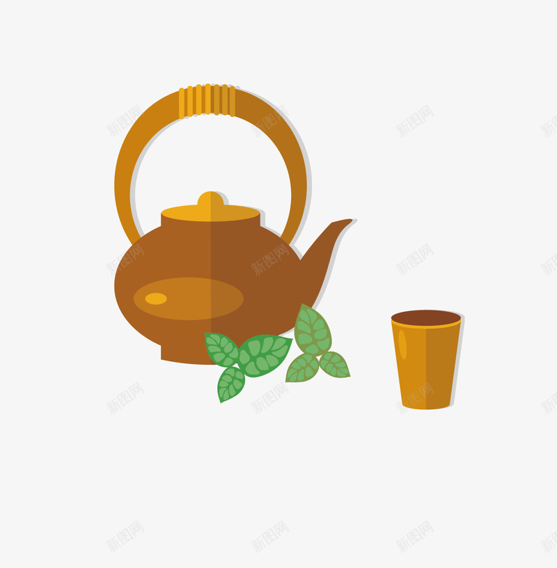 扁平化的茶壶和茶杯矢量图ai免抠素材_新图网 https://ixintu.com 茶 茶叶 茶壶 茶杯 茶的用具 矢量图
