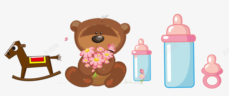 宝宝用品png免抠素材_新图网 https://ixintu.com 奶嘴 奶瓶 婴儿 宝宝 宝宝用品 母婴 玩具 玩具熊