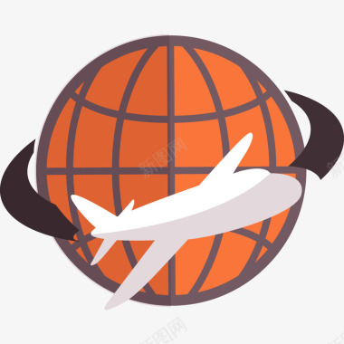 物流橙色地球飞机图标图标