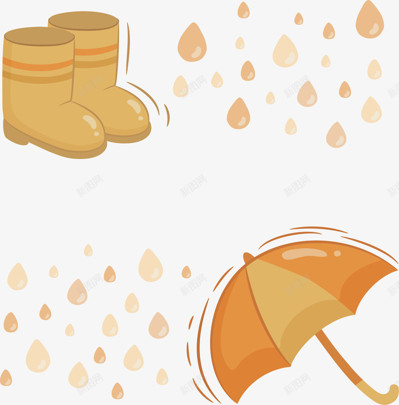 秋雨下的雨伞矢量图ai免抠素材_新图网 https://ixintu.com 手绘风 矢量png 秋天来了 秋雨 雨伞 雨鞋 矢量图
