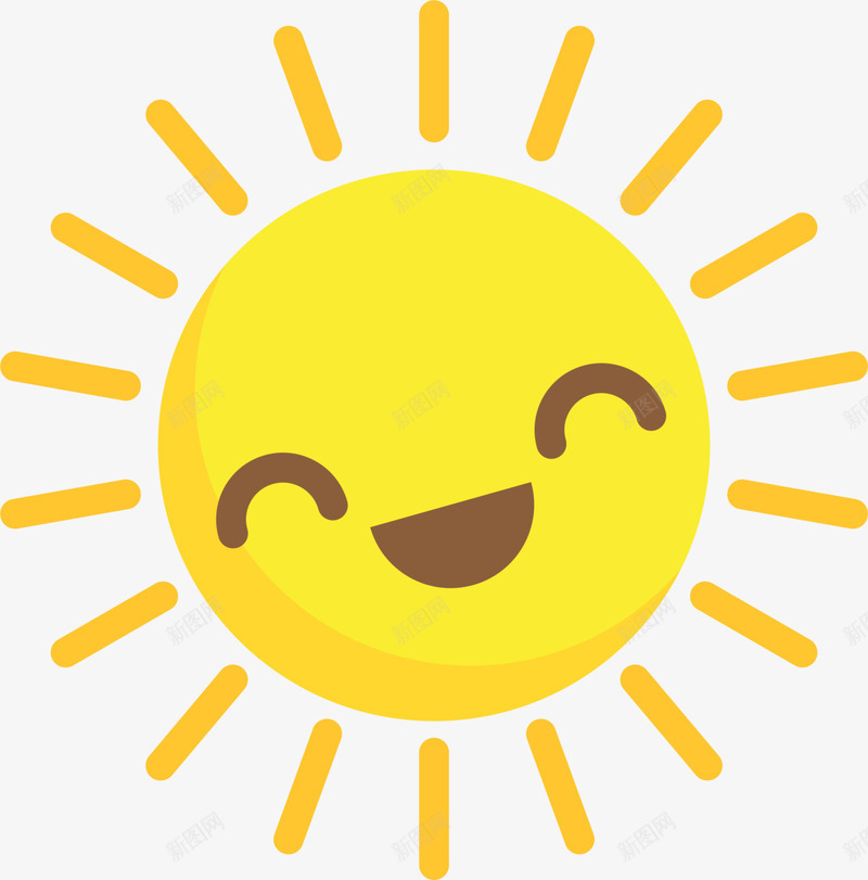 黄色扁平微笑太阳png免抠素材_新图网 https://ixintu.com 夏天 夏季 夏日 微笑太阳 炎热 黄色太阳