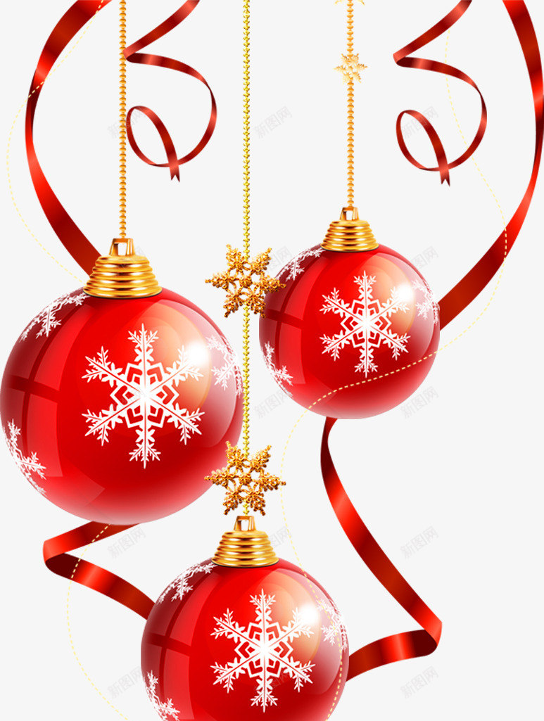 圣诞装饰小球png免抠素材_新图网 https://ixintu.com 丝带 红色 装饰 雪花状