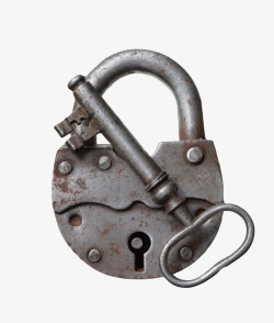 防盗钥匙套黑色生锈的锁头和钥匙古代器物实高清图片