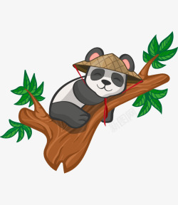 卡通手绘可爱熊猫睡在树枝上矢量图素材