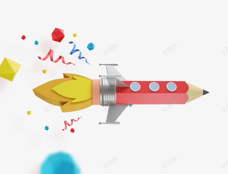清新创意铅笔火箭插画psd免抠素材_新图网 https://ixintu.com 儿童 创意设计 彩带 插画 清新 火箭 玩具 铅笔