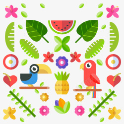扁平化鹦鹉扁平化热带鹦鹉和植物高清图片