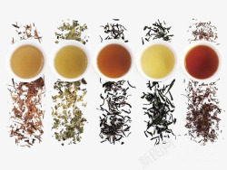 五类颜色不同茶和茶叶素材