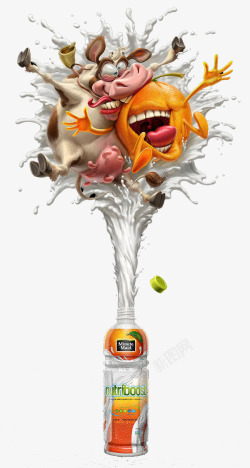 橙子汽水创意牛奶橙子汽水高清图片
