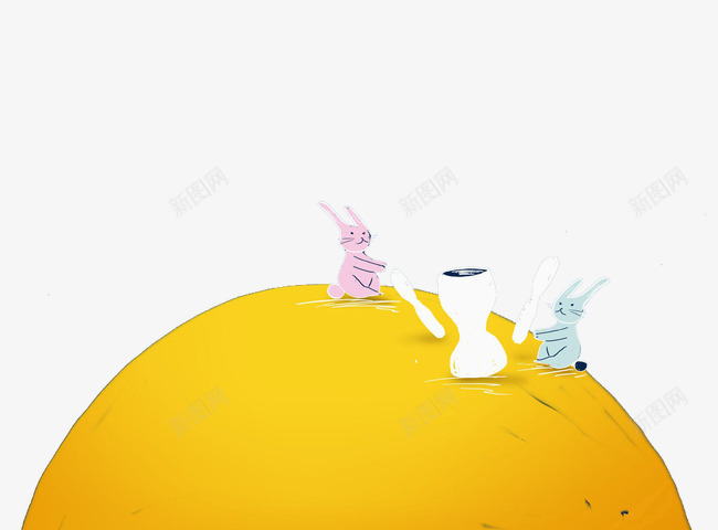 月亮上的兔子png免抠素材_新图网 https://ixintu.com 两只兔子 中秋节 兔子png 兔子免抠 卡通 卡通兔子 小白兔 手绘 月亮 月球