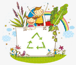 环保颜料小孩手绘卡通插画高清图片