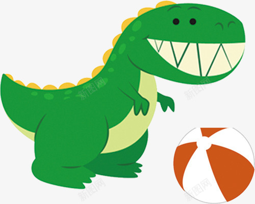 绿色小恐龙踢球玩具图案png免抠素材_新图网 https://ixintu.com 卡通 可爱 手绘 玩具 绿色