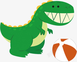 绿色小恐龙踢球玩具图案素材