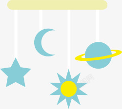 在月亮上沉睡的小婴儿手绘星空元素玩具高清图片