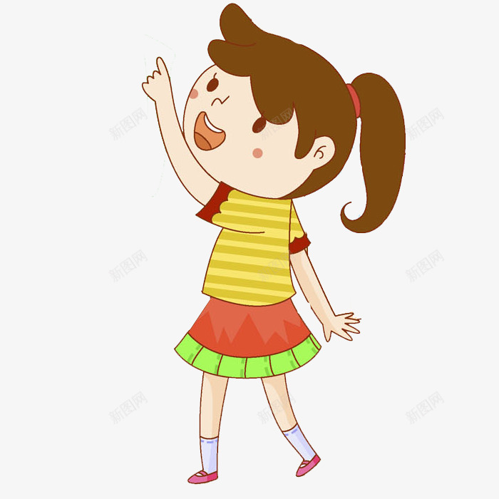 漂亮的女孩png免抠素材_新图网 https://ixintu.com 卡通 学生 手势 插图 漂亮的 短裙 高兴地