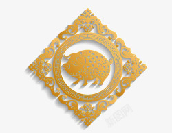 金猪边框卡通中国风猪年元素高清图片