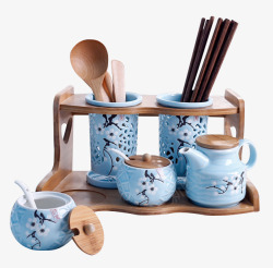 蓝色厨房厨房餐具筷子筒组合套装高清图片