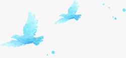 手绘蓝色水彩小鸟素材