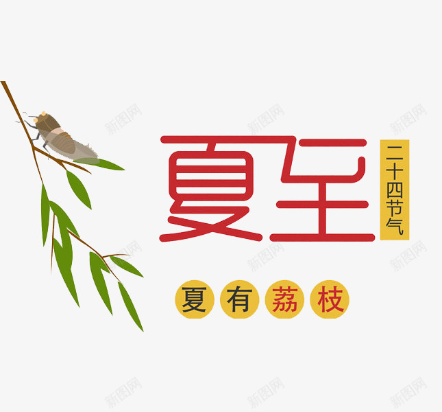 二十四节气夏至png免抠素材_新图网 https://ixintu.com 夏有荔枝 夏至 小鸟 手绘 树叶