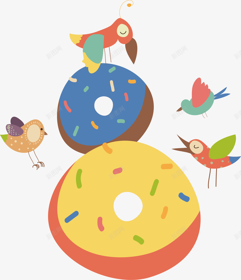 甜甜圈和小鸟矢量图ai免抠素材_新图网 https://ixintu.com 可爱 吃东西的小鸟 小鸟 甜甜圈 美食 蓝色 食物 鸟儿 矢量图